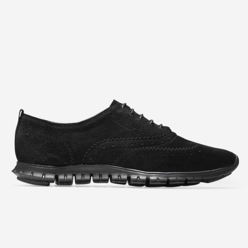 Cole Haan Zerogrand Wingtip Oxford Black Suede Lace Up Shoes Size 5